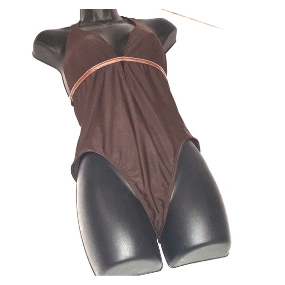 VICTORIA’S SECRET brown 1-piece w/leather piping - Picture 3 of 8